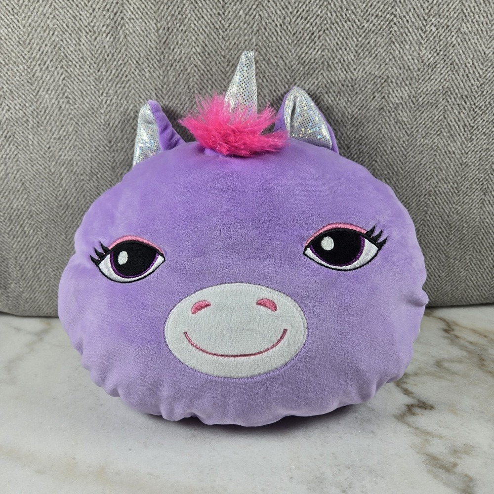 Purple Unicorn Plush Pillow Hot Pink‎ Hair Silver Iridescent Horn - Soft Mochi